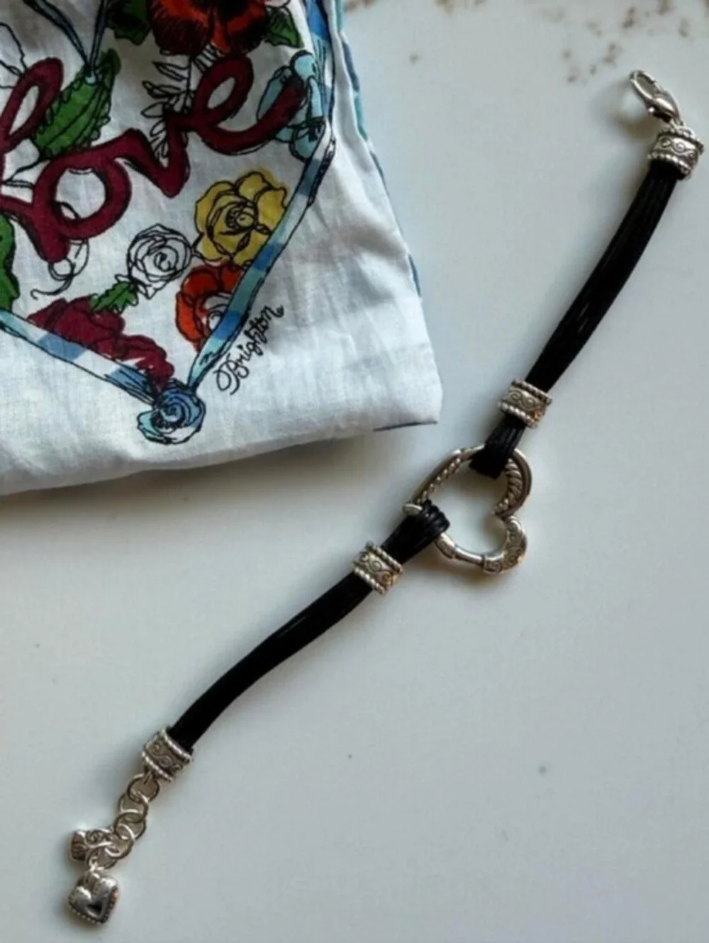 Brighton Open Heart Silver‎ and Black Multi Strand Heart Bracelet